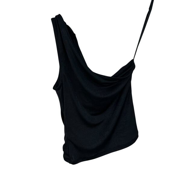 NWT By Anthropologie Black One-Shoulder Ruched Fitted Tank Womens Medium - Picture 9 of 9